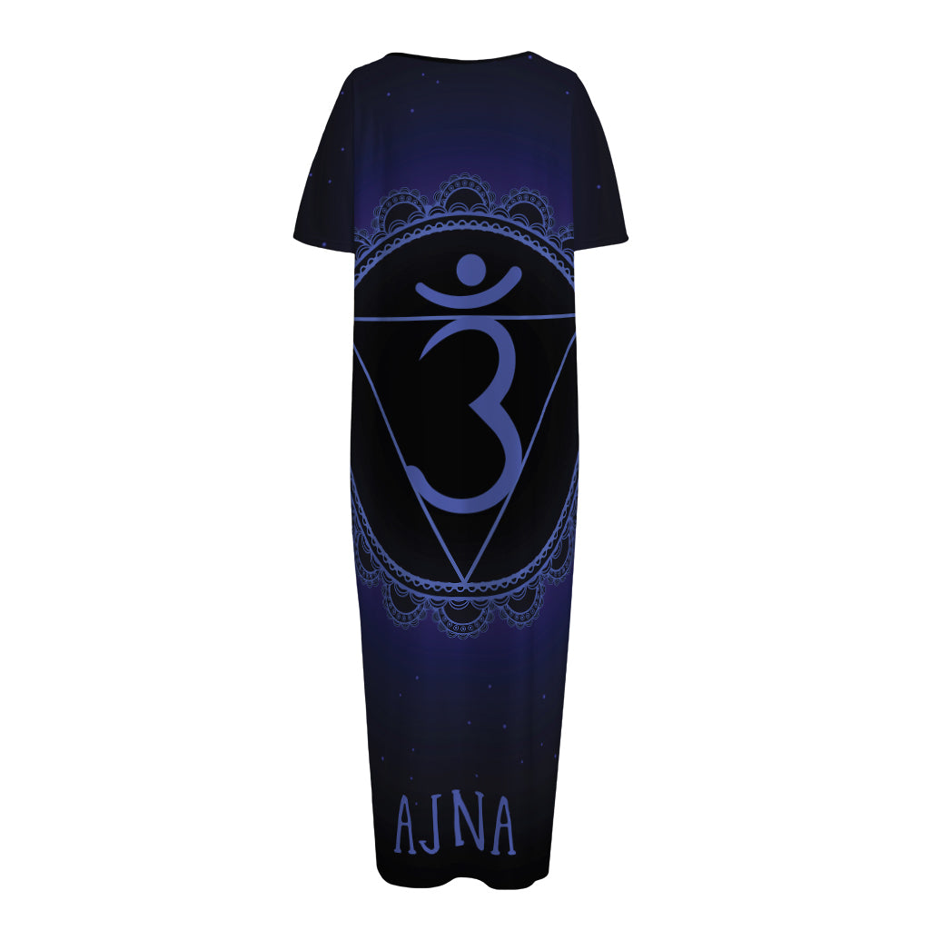 Ajna Chakra Symbol Print Short Sleeve Long Nightdress