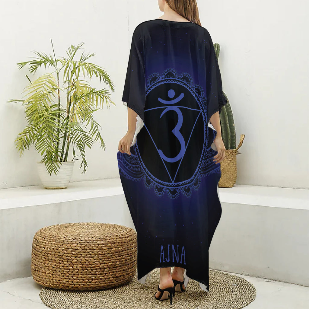 Ajna Chakra Symbol Print Silk V-Neck Kaftan Dress