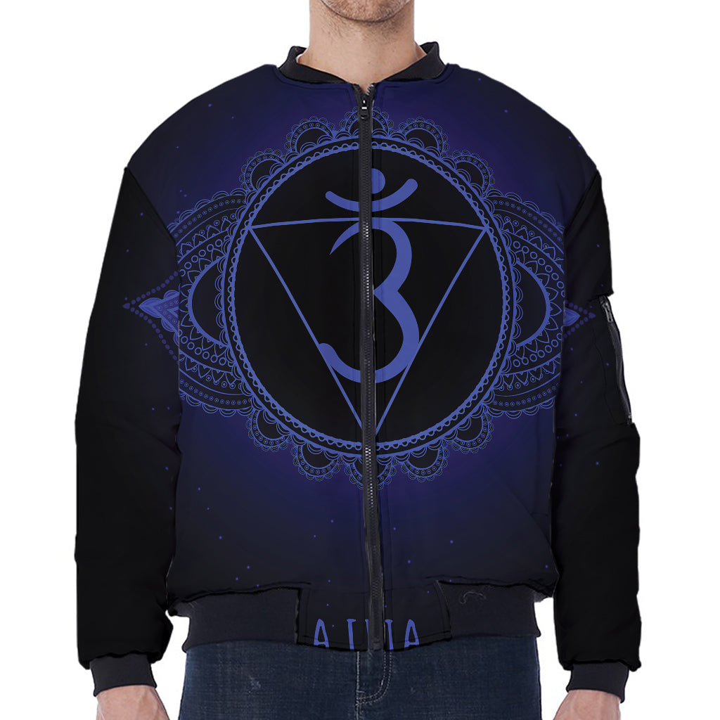 Ajna Chakra Symbol Print Zip Sleeve Bomber Jacket