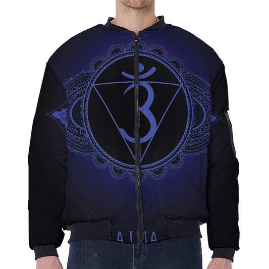Ajna Chakra Symbol Print Zip Sleeve Bomber Jacket