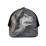 Alaskan Malamute Painting Print Black Mesh Trucker Cap