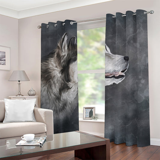 Alaskan Malamute Painting Print Blackout Grommet Curtains