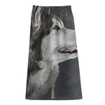 Alaskan Malamute Painting Print Cotton Front Slit Maxi Skirt