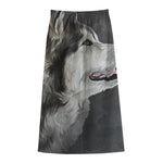Alaskan Malamute Painting Print Cotton Front Slit Maxi Skirt
