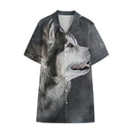 Alaskan Malamute Painting Print Cotton Hawaiian Shirt