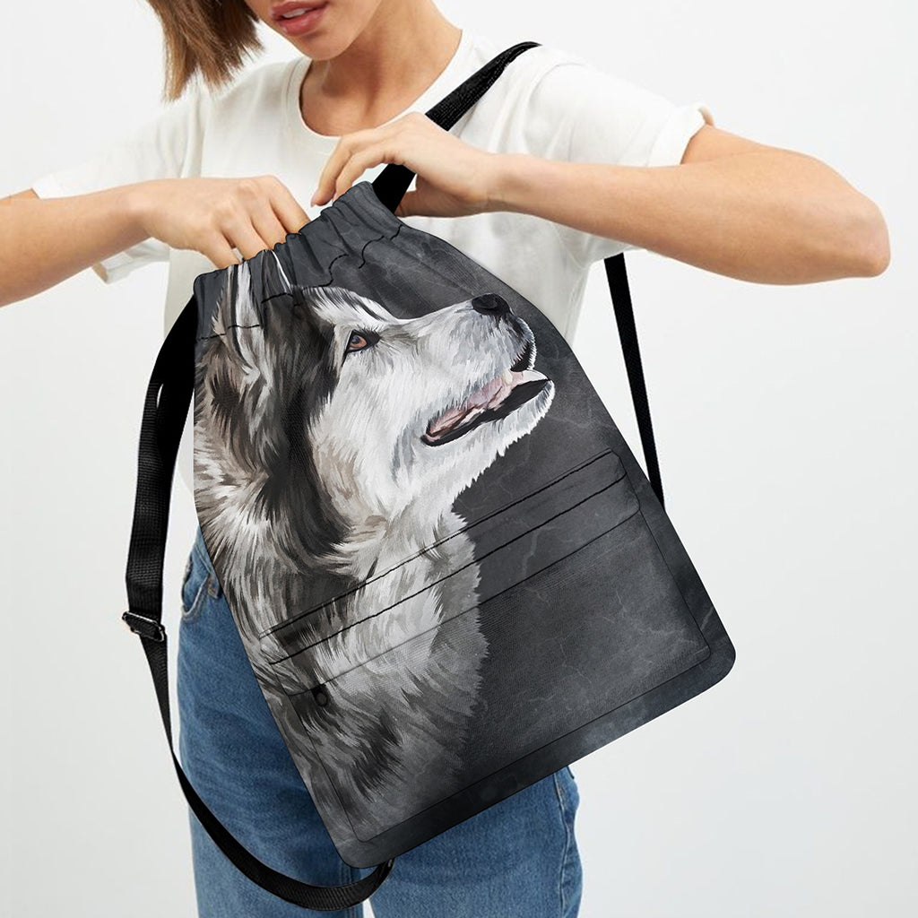 Alaskan Malamute Painting Print Drawstring Backpack