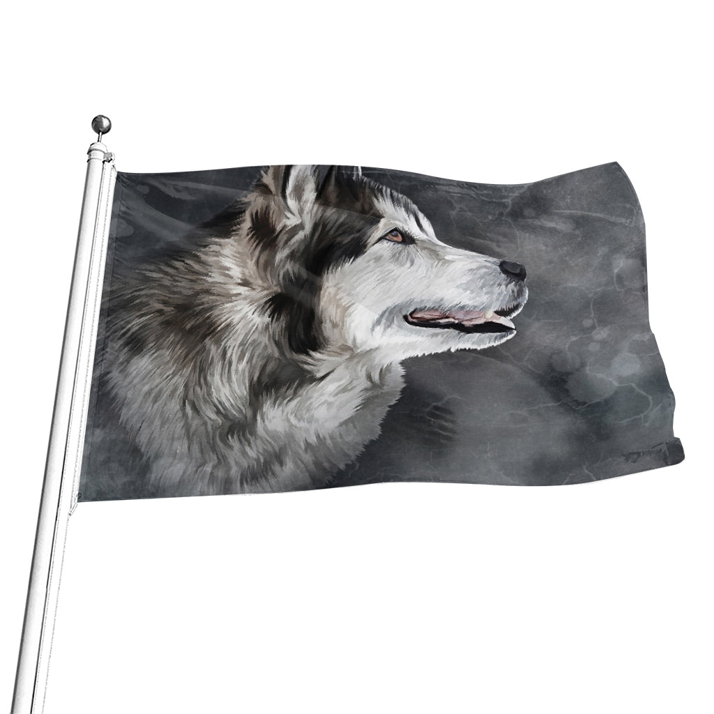 Alaskan Malamute Painting Print Flag