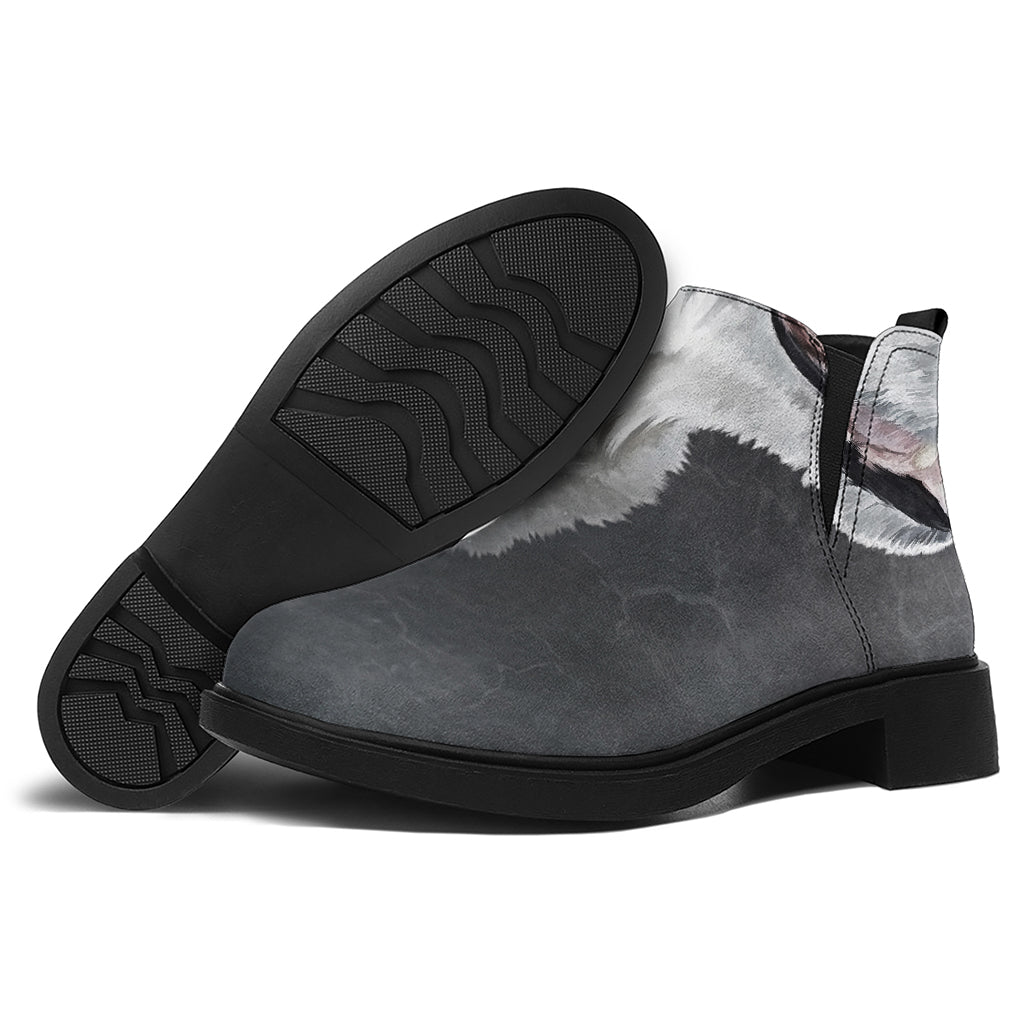 Alaskan Malamute Painting Print Flat Ankle Boots