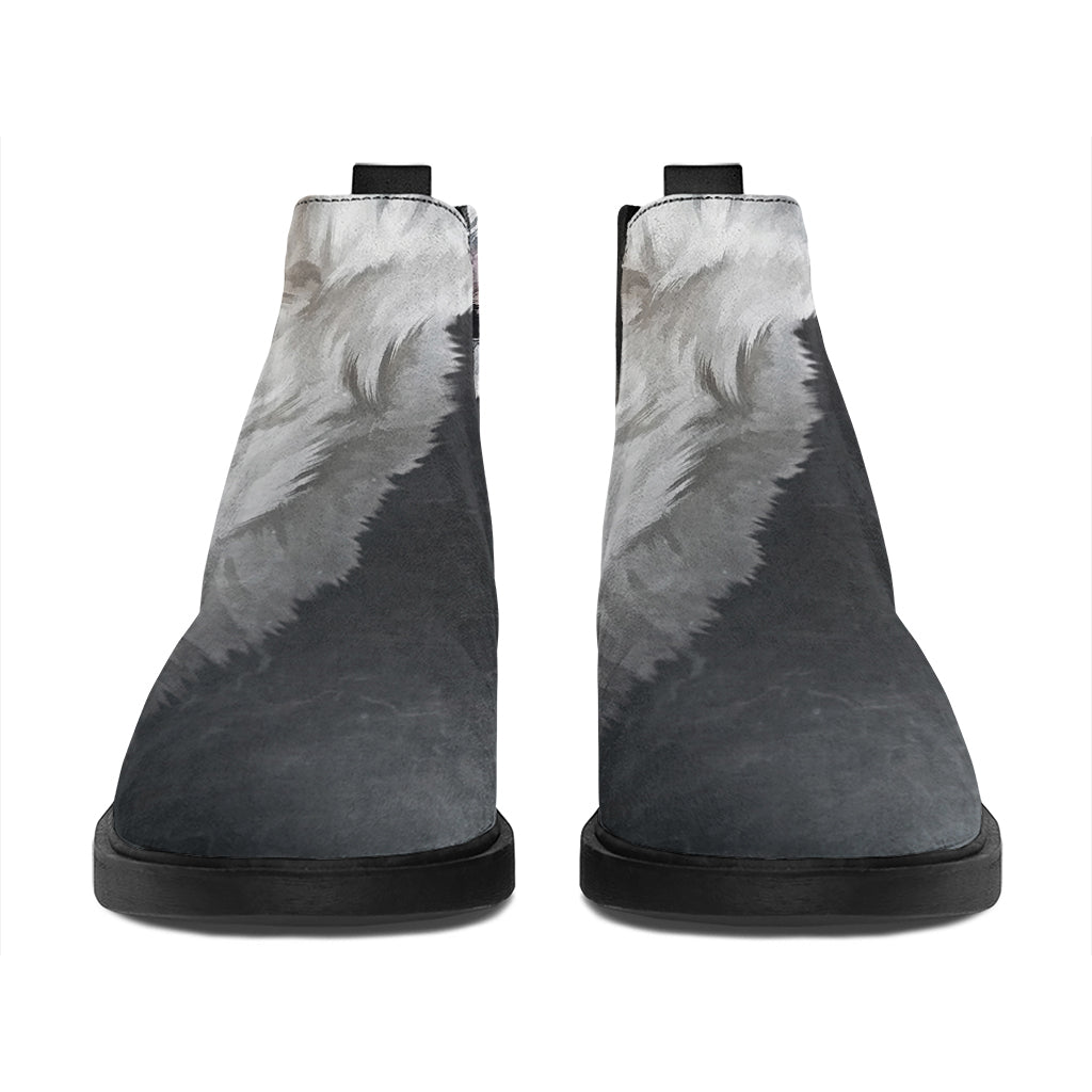 Alaskan Malamute Painting Print Flat Ankle Boots