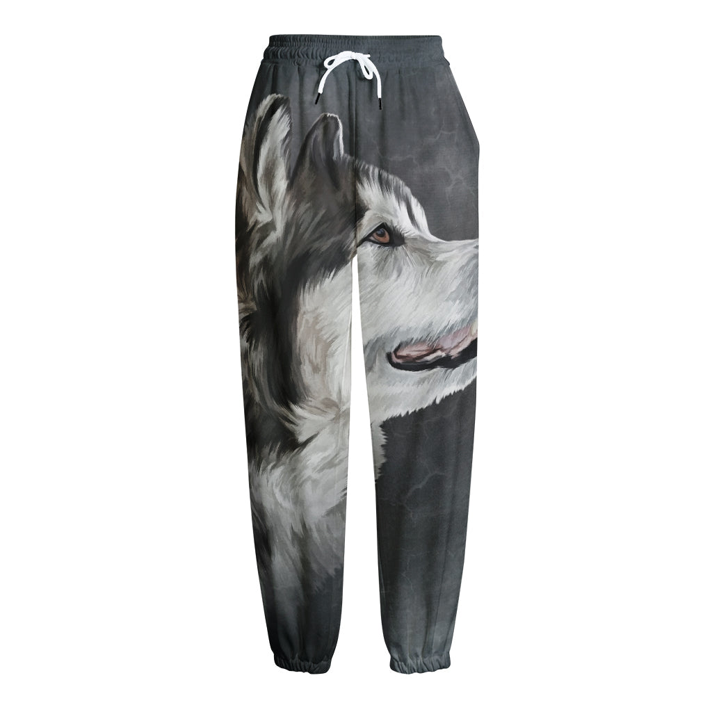 Alaskan Malamute Painting Print Fleece Lined Knit Pants