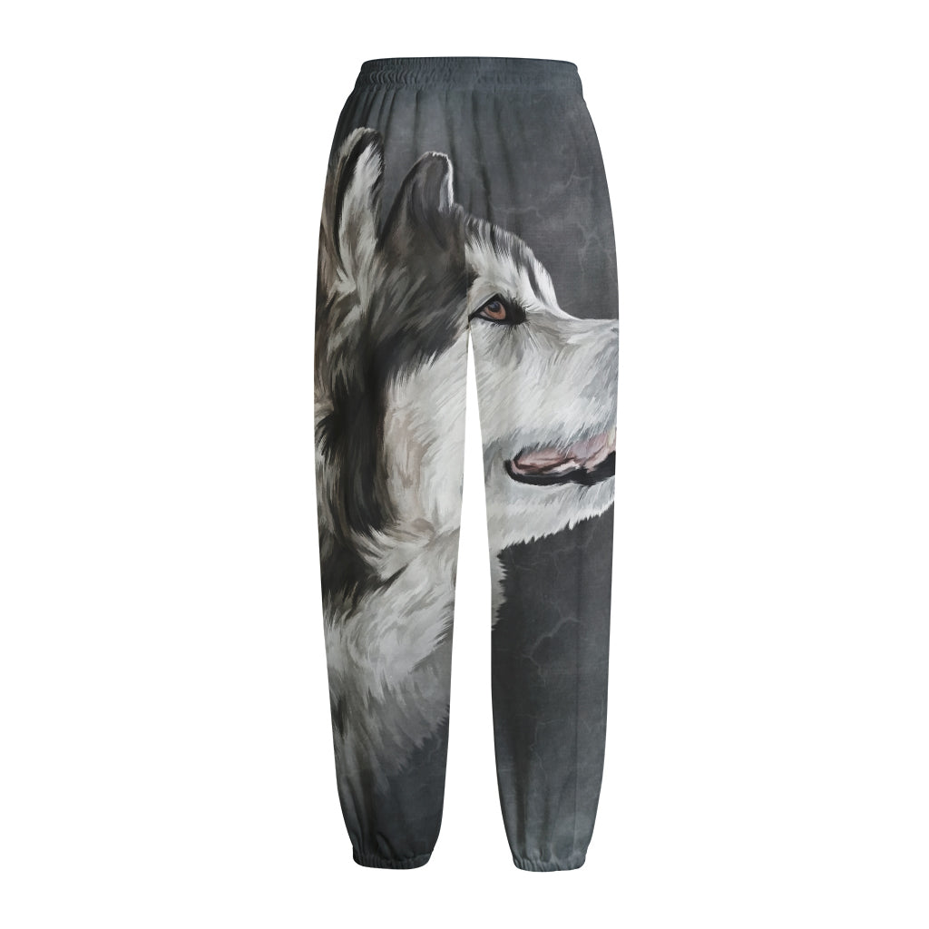 Alaskan Malamute Painting Print Fleece Lined Knit Pants