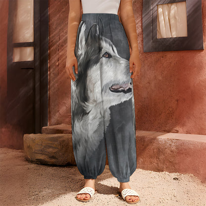 Alaskan Malamute Painting Print Harem Pants