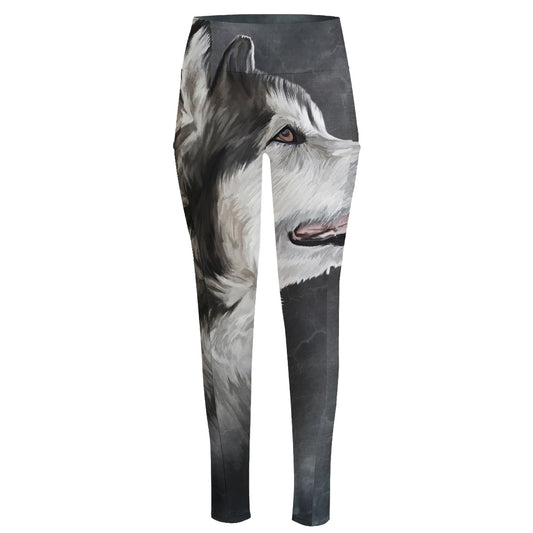 Alaskan Malamute Painting Print High-Waisted Pocket Leggings