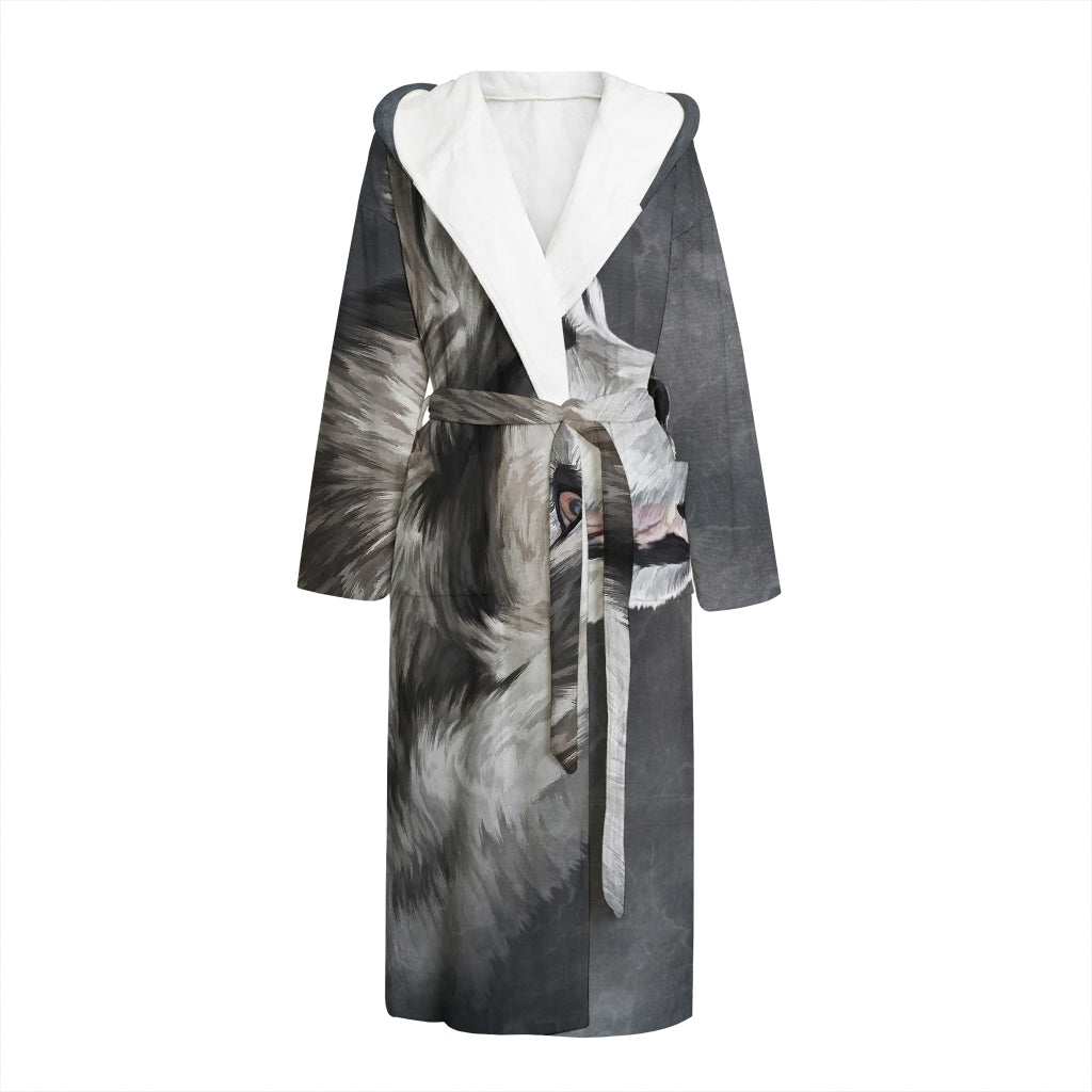 Alaskan Malamute Painting Print Hooded Bathrobe