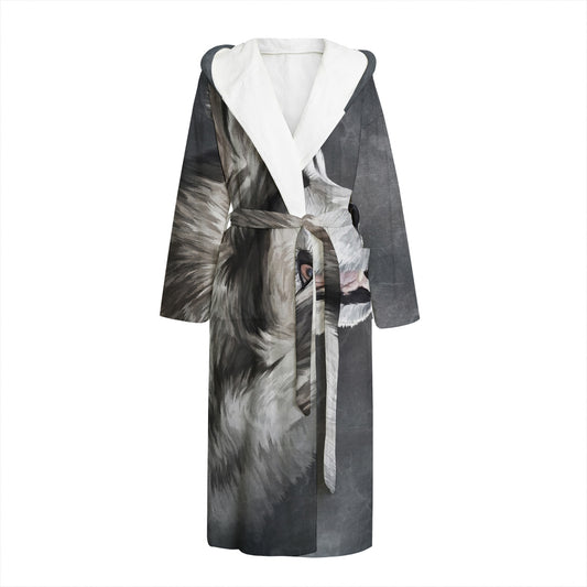 Alaskan Malamute Painting Print Hooded Bathrobe