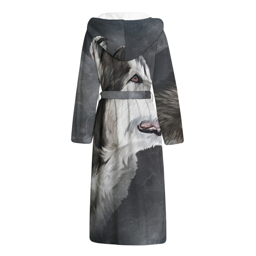 Alaskan Malamute Painting Print Hooded Bathrobe