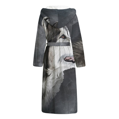 Alaskan Malamute Painting Print Hooded Bathrobe
