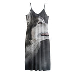 Alaskan Malamute Painting Print Jersey Midi Cami Dress