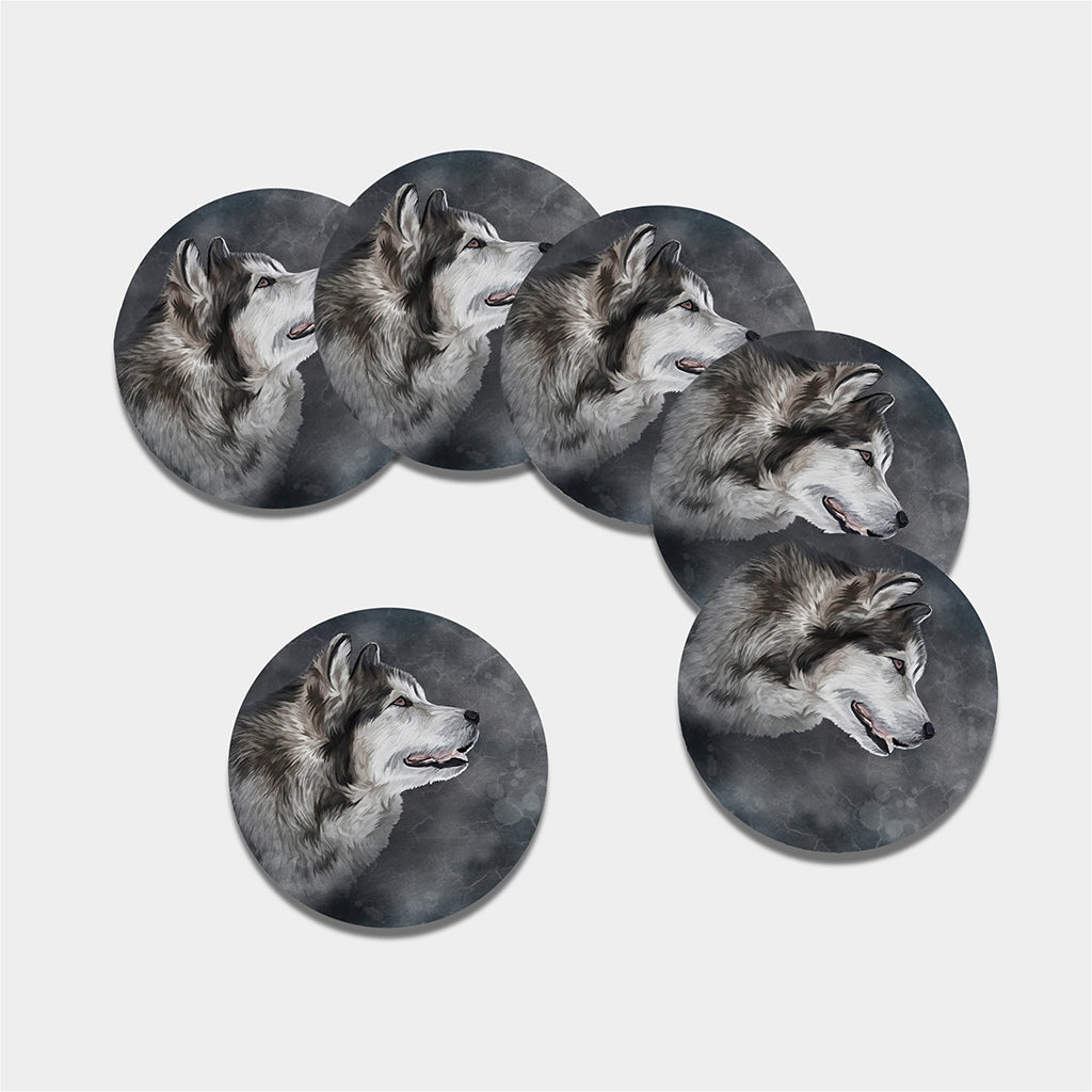 Alaskan Malamute Painting Print Leather Coaster Set