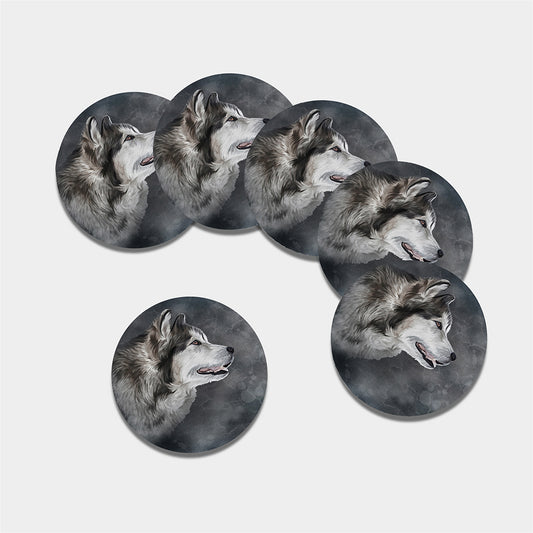Alaskan Malamute Painting Print Leather Coaster Set