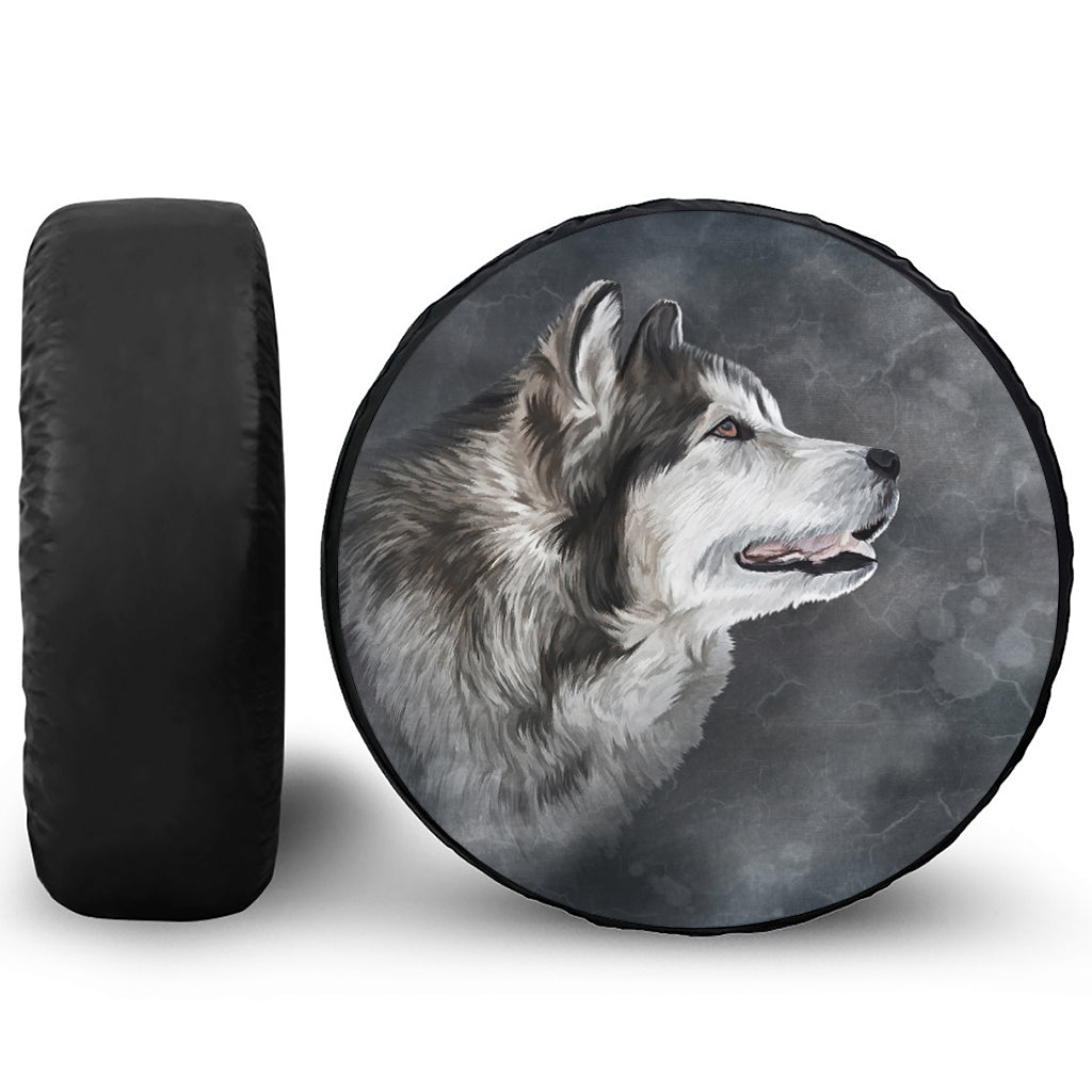 Alaskan Malamute Painting Print Leather Spare Tire Cover
