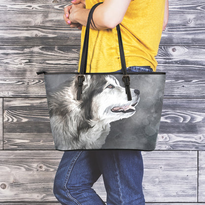 Alaskan Malamute Painting Print Leather Tote Bag