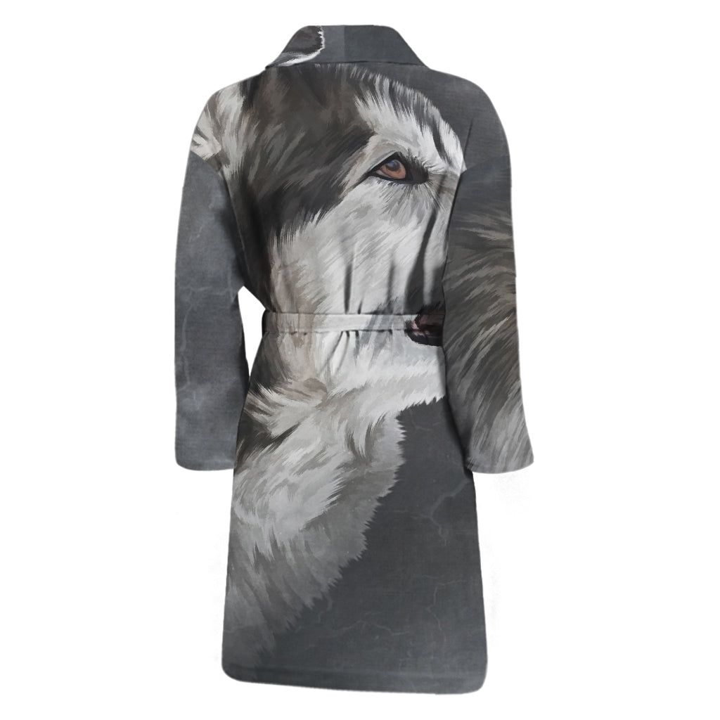 Alaskan Malamute Painting Print Men's Bathrobe
