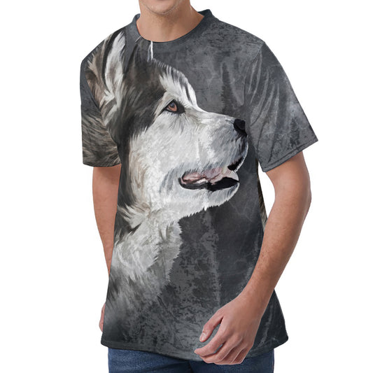 Alaskan Malamute Painting Print Men's Velvet T-Shirt