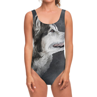 Alaskan Malamute Painting Print One Piece Swimsuit