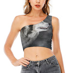 Alaskan Malamute Painting Print One Shoulder Crop Top