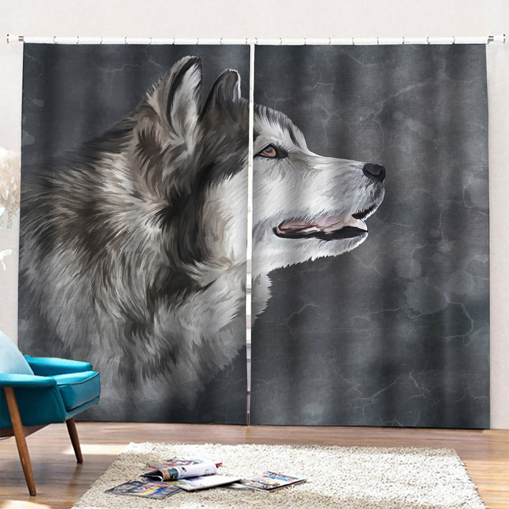 Alaskan Malamute Painting Print Pencil Pleat Curtains
