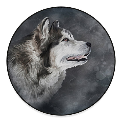 Alaskan Malamute Painting Print Round Floor Mat