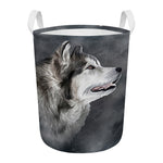 Alaskan Malamute Painting Print Round Laundry Basket