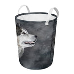 Alaskan Malamute Painting Print Round Laundry Basket