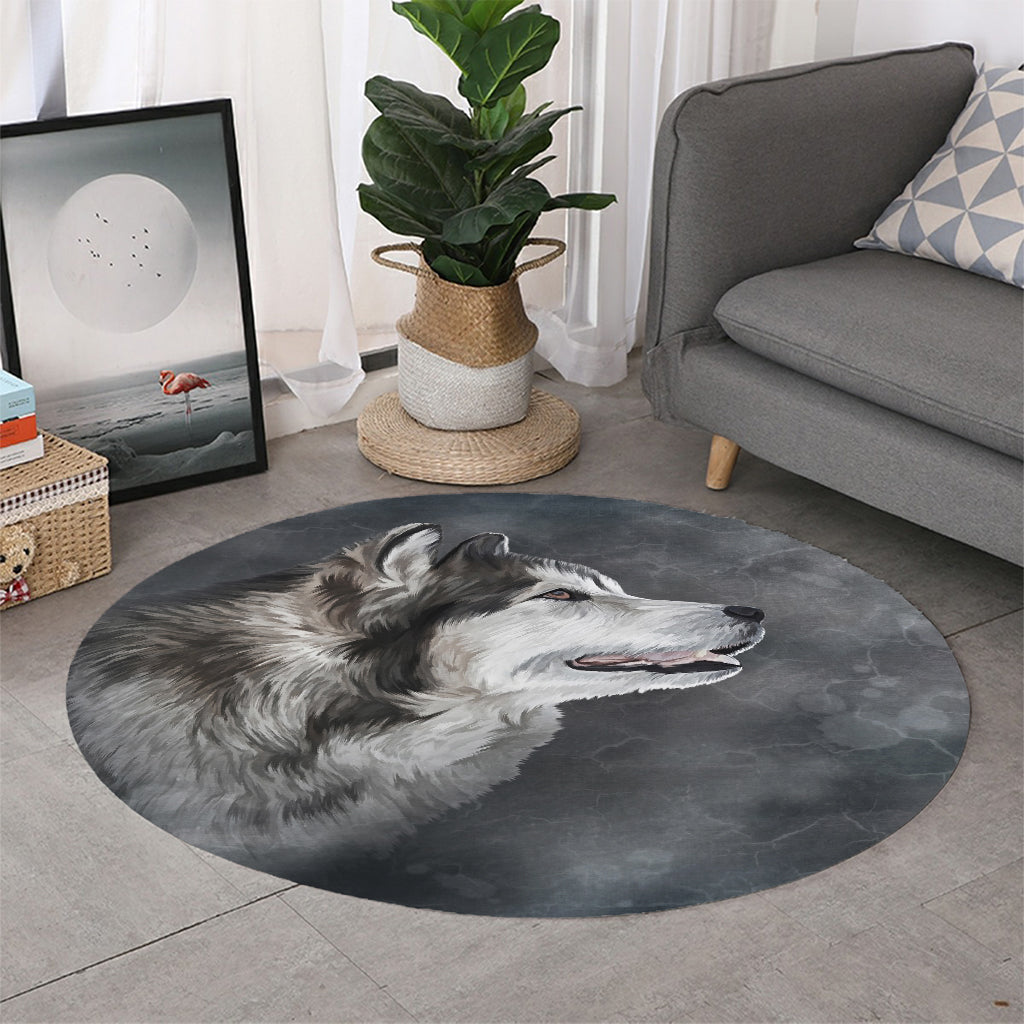 Alaskan Malamute Painting Print Round Rug