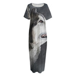 Alaskan Malamute Painting Print Short Sleeve Long Nightdress