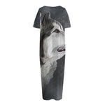 Alaskan Malamute Painting Print Short Sleeve Long Nightdress