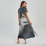 Alaskan Malamute Painting Print Short Sleeve Maxi Dress