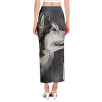 Alaskan Malamute Painting Print Side Slit Maxi Skirt