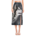 Alaskan Malamute Painting Print Side Slit Midi Skirt