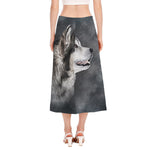 Alaskan Malamute Painting Print Side Slit Midi Skirt
