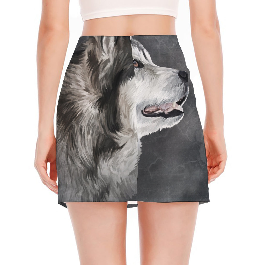 Alaskan Malamute Painting Print Side Slit Mini Skirt