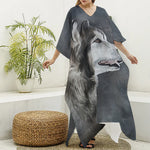 Alaskan Malamute Painting Print Silk V-Neck Kaftan Dress