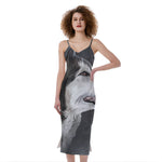 Alaskan Malamute Painting Print Slim Fit Midi Cami Dress