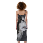 Alaskan Malamute Painting Print Slim Fit Midi Cami Dress