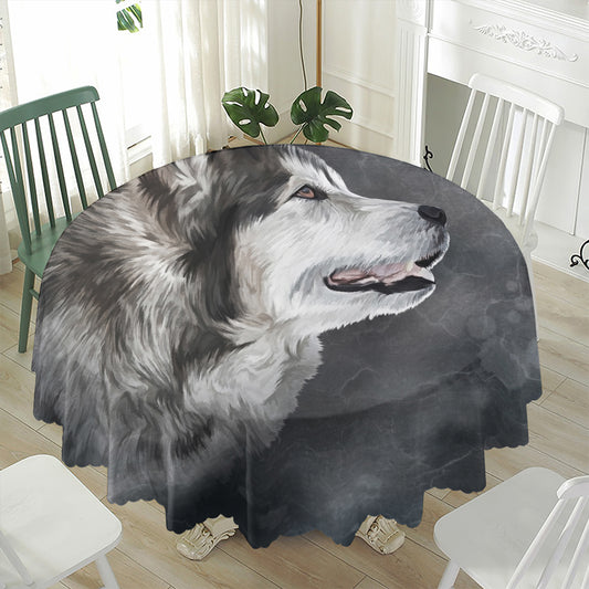 Alaskan Malamute Painting Print Waterproof Round Tablecloth