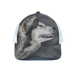 Alaskan Malamute Painting Print White Mesh Trucker Cap
