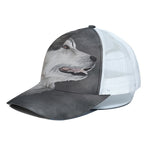 Alaskan Malamute Painting Print White Mesh Trucker Cap