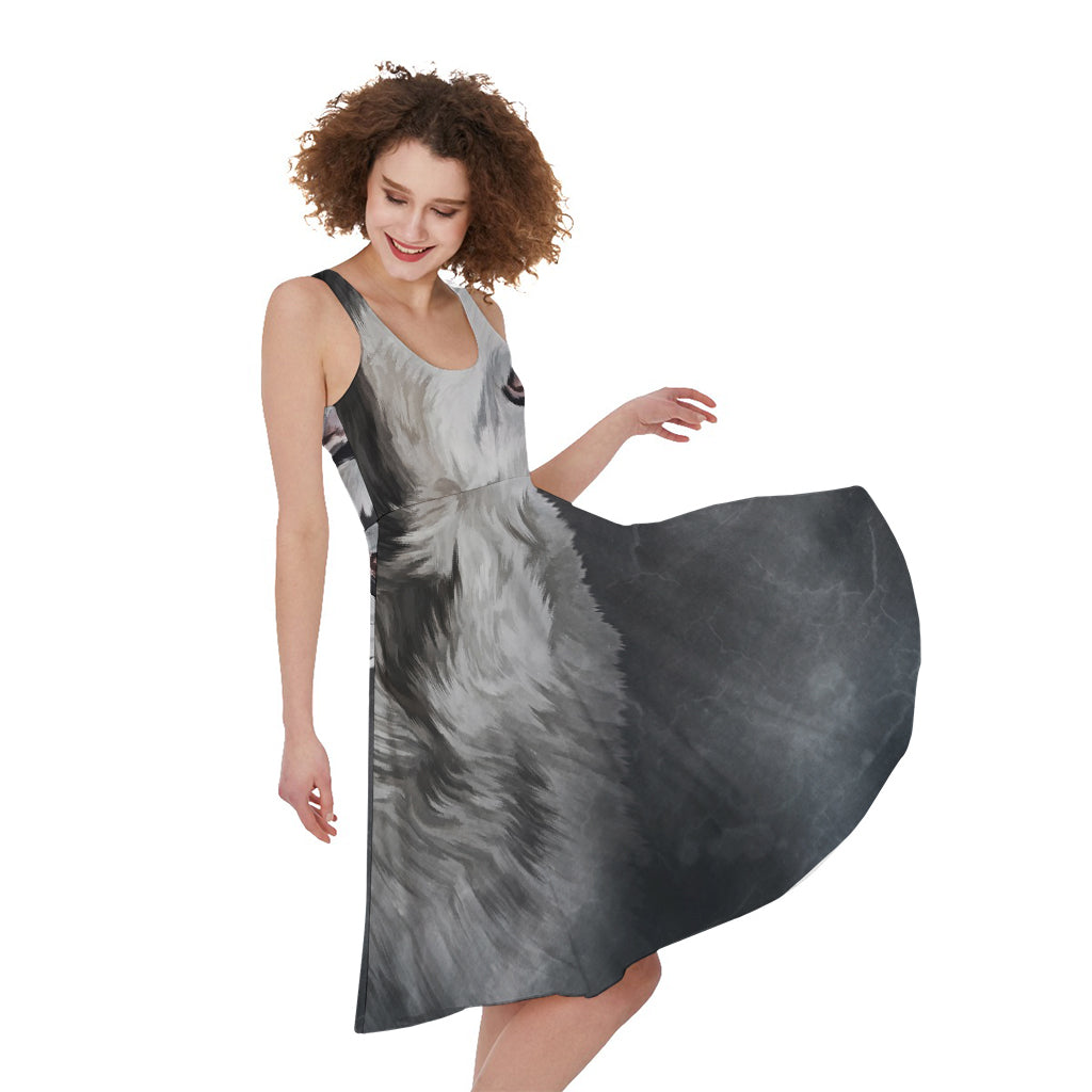 Alaskan Malamute Painting Print Women's Sleeveless Dress