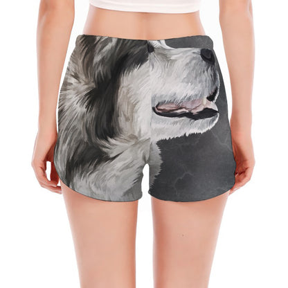 Alaskan Malamute Painting Print Women's Split Running Shorts